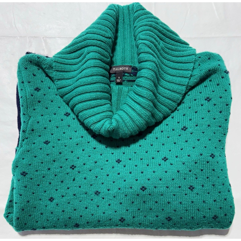 Talbots Green Blue Scenic Nature Turtleneck Wool Knit Pullover Sweater Size S